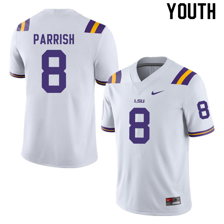 Youth #8 Peter Parrish LSU Tigers College Football Jerseys Sale-White